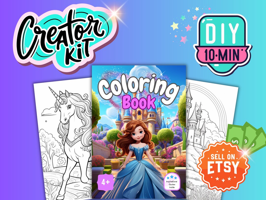 PLR Coloring Book Creator Kit, Princess Edition, Canva Template - Etsy
