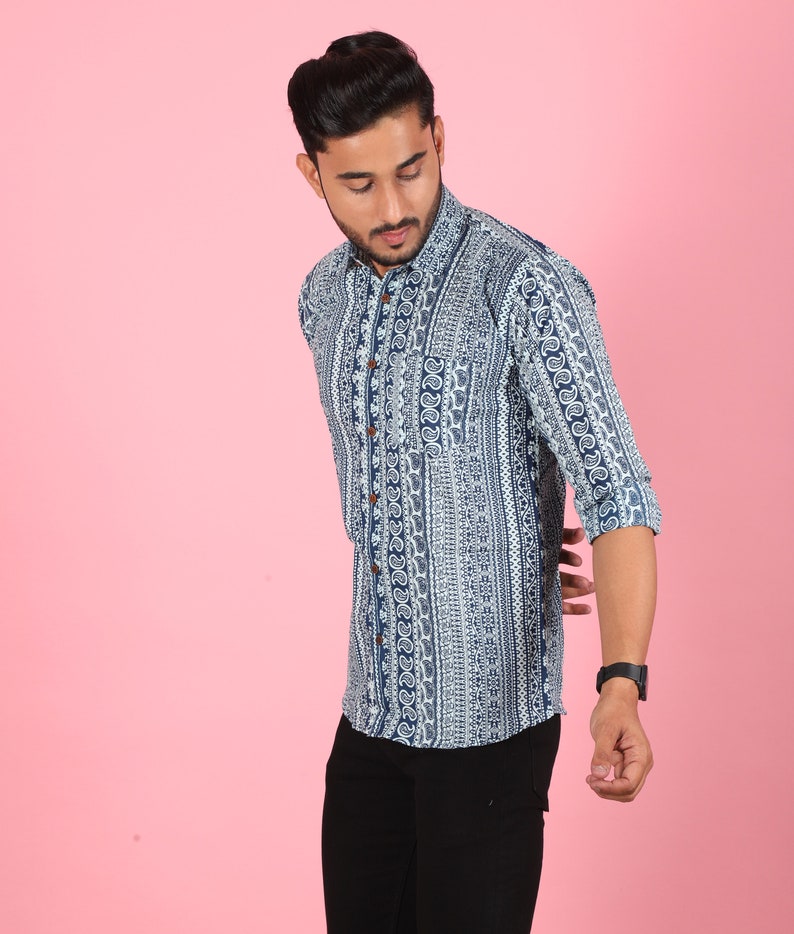 Red - Full Sleeve Block Print Cotton Men Sanganeri Shirt 10 main image 1
