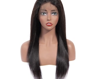 Silky Straight Lace Front Wig Pre Plucked 100% Human Hair Wig 13x4 Frontal