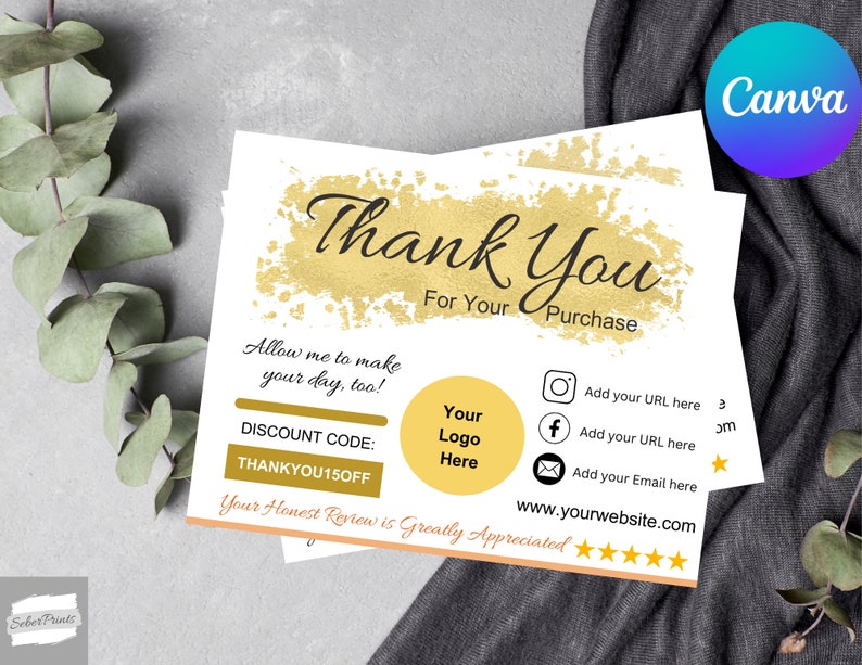Small Business Thank You Card Template, Printable Thanks for Your ...