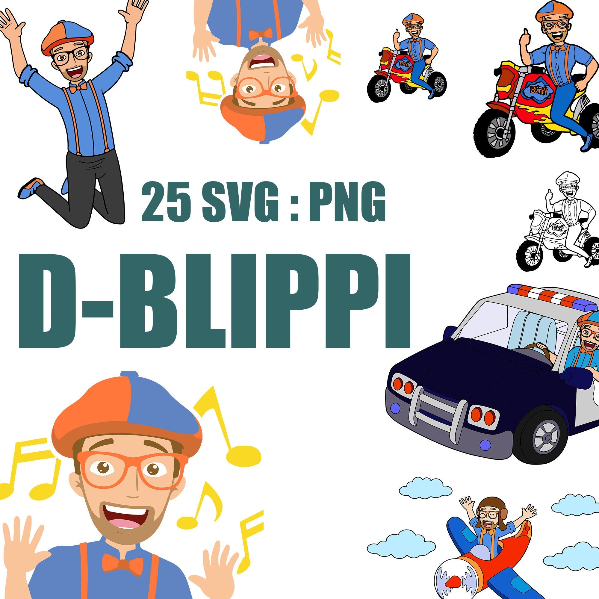 Blippi Png/svg Bundle, Happy Birthday Blippi Png, Blippi Sublimation ...