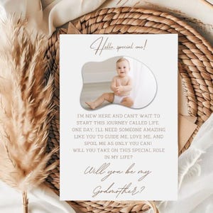 Cartão de Proposta de Padrinho Minimalista | Proposta de Batismo Estilo Boho | Pedido de Madrinha Editável | Cartão de Convite de Proposta de Batismo Universal