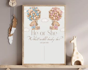 Cute Gender Reveal Game | Printable Gender Reveal Vote Sign | He or She Baby Shower Game | Gender Party Invitation | Boy or Girl Vote Board