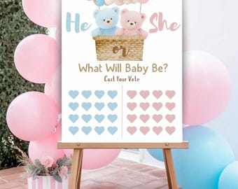 Gender Reveal Voting Board: He or She Party Game (Digital Download)