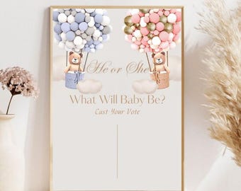 He or She Gender Reveal Vote Sign | Boy or Girl Baby Shower Game | Printable What Will Baby Be Vote Board | Editable Gender Party Game Sign