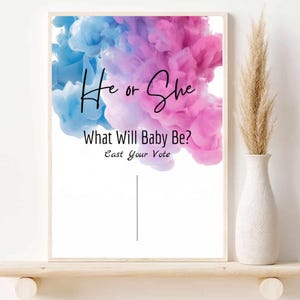 Minimalistyczny znak do głosowania na płeć mężczyzny lub kobiety | Gra w głosowanie na baby shower dla chłopców lub dziewczynek | Tablica do odgadywania płci | Gra na imprezę płciową do wydrukowania