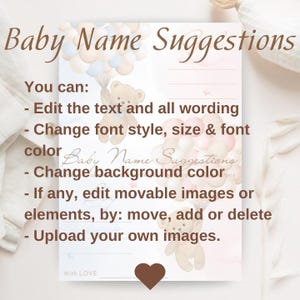 Baby Name Suggestions Card | Printable Gender Reveal Game | Gender ...