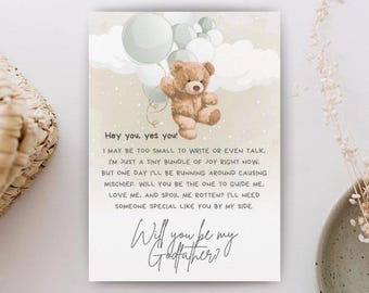 Godparents Proposal Cards Printable | Will You Be My Godmother Proposal Card Digital | Editable Godparent Proposal Template | Download PDF