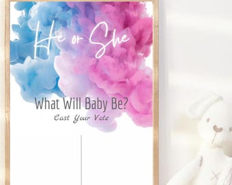 Blue or Pink Gender Guess | Cast Your Vote He or She | Gender Reveal Party Activity | Printable Gender Reveal Voting Sign | Boy Or Girl Vote