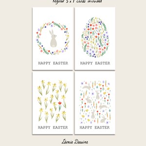 Easter printable cards and gift tags. Flower, Easter egg, bunny, chick. Digital download.