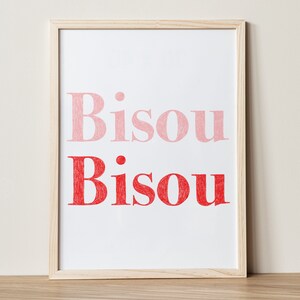 Bisou Bisou. Kiss kiss. Kids wall art. Nursery decor. Lovely printable illustration. Love art. Kids room and playroom. Digital download.