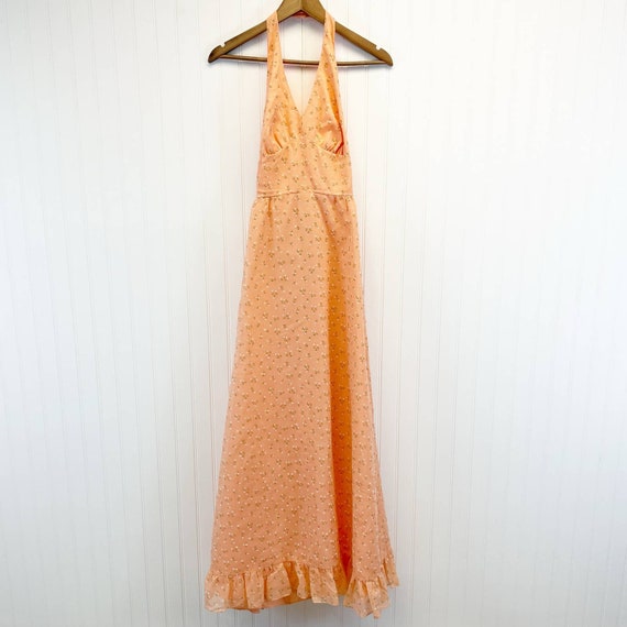Vintage 70s Lorrie Deb Halter Maxi Dress Peach Da… - image 7
