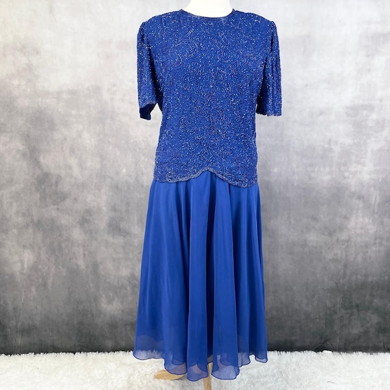 Laurence Kazar New York Womens Beaded Dress 1X Vintage Evening Gown Formal