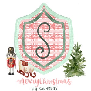 Custom Holiday Watercolor Crest Nutcracker Tree Red and Green