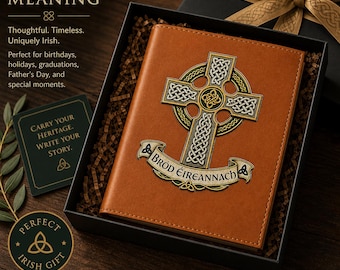 Celtic Cross Irish Travel Gift Set | Laser Engraved Laserette Journal Passport Holder Luggage Tag Bundle Irish Heritage UV PRINTED Gift