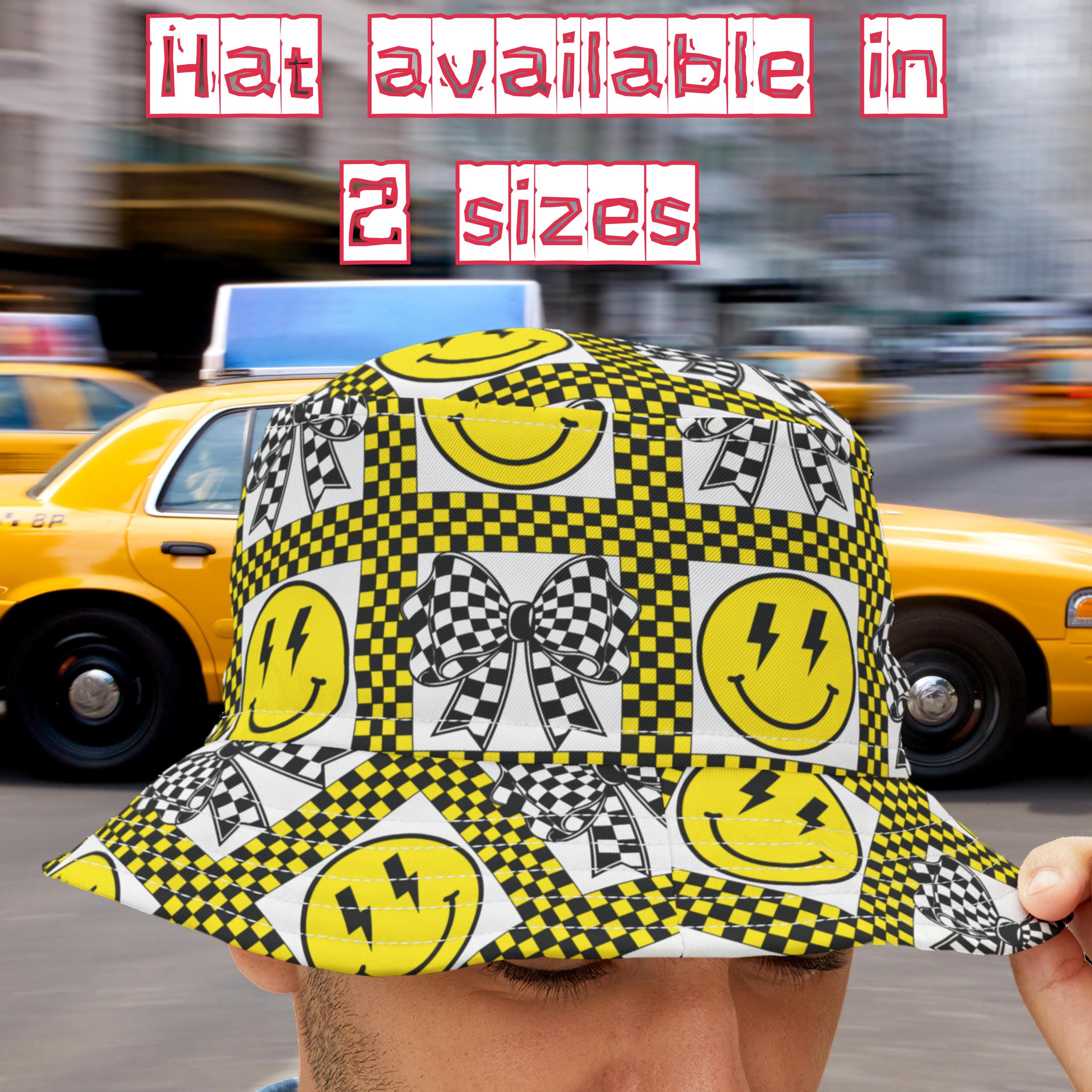 Retro 90s Outdoor Checkered Bucket Hat Smiley Face Rave Y2K