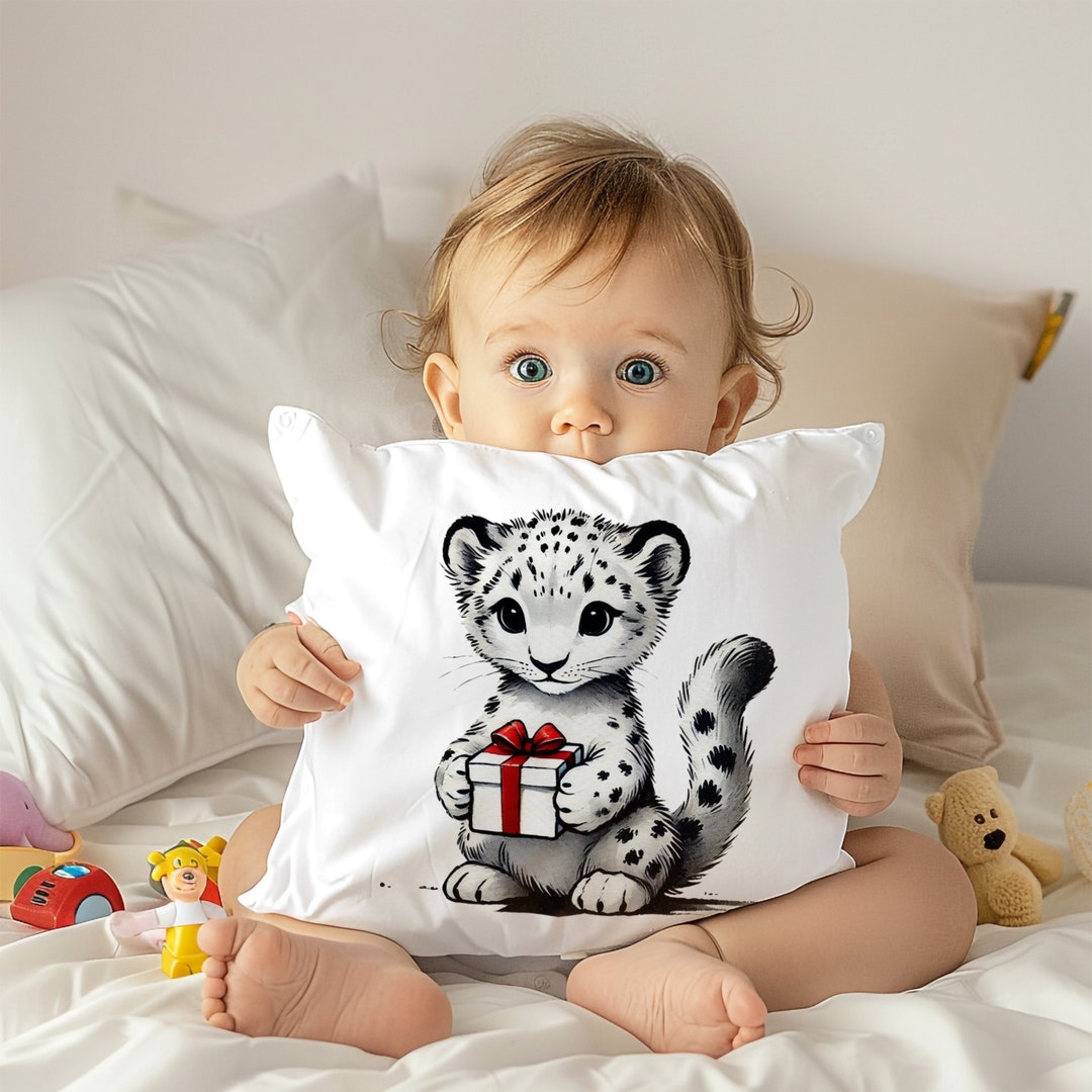 Living Room Decorative Pillow Snow Leopard Bedroom Decor Plush Red