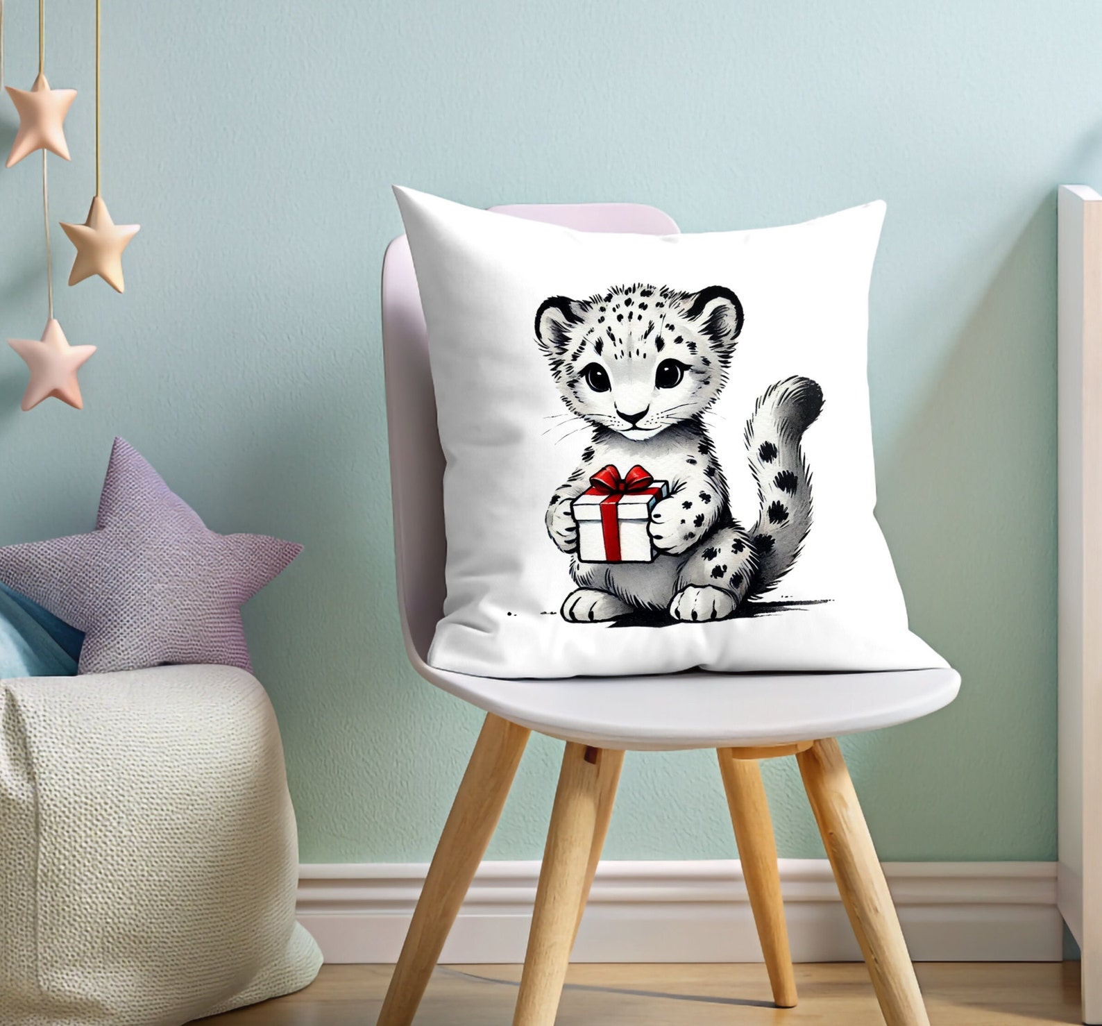 Living Room Decorative Pillow Snow Leopard Bedroom Decor Plush Red