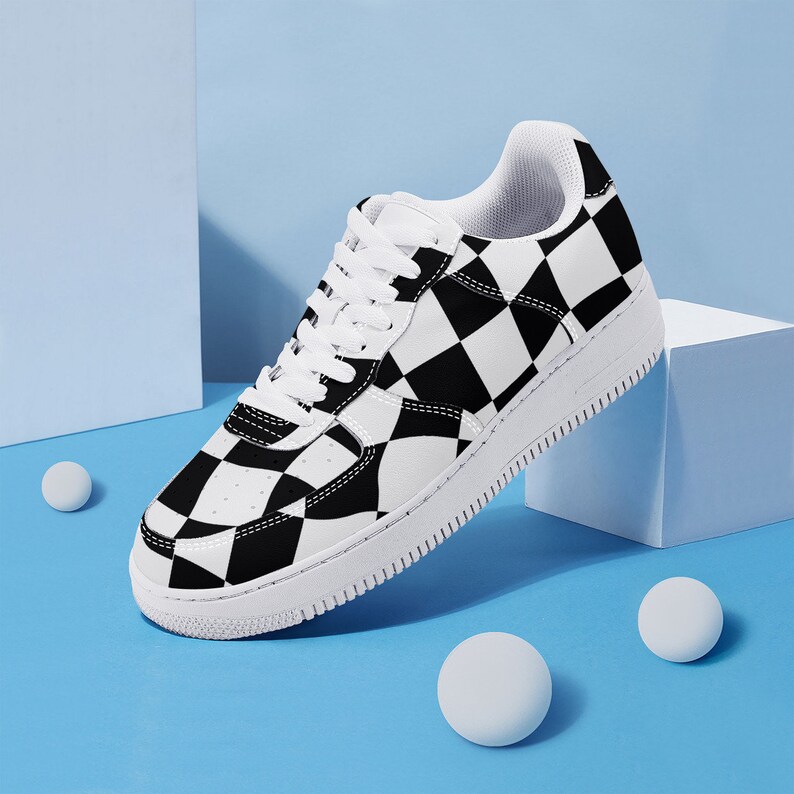 Checkered Black White Swirls Design Shoes Low Tops Moms Wine Tour Men ...