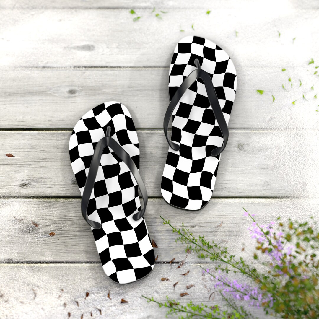 Checkered Flip Flops Stylish Black White Checkered Beach Sandals