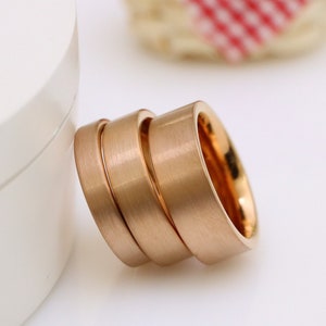 Rose Gold Tungsten Wedding Band, Pipe Cut Mens Wedding Ring, Couple Tungsten Ring, Brushed Finished Promise Ring Mens Womens Engagement Ring