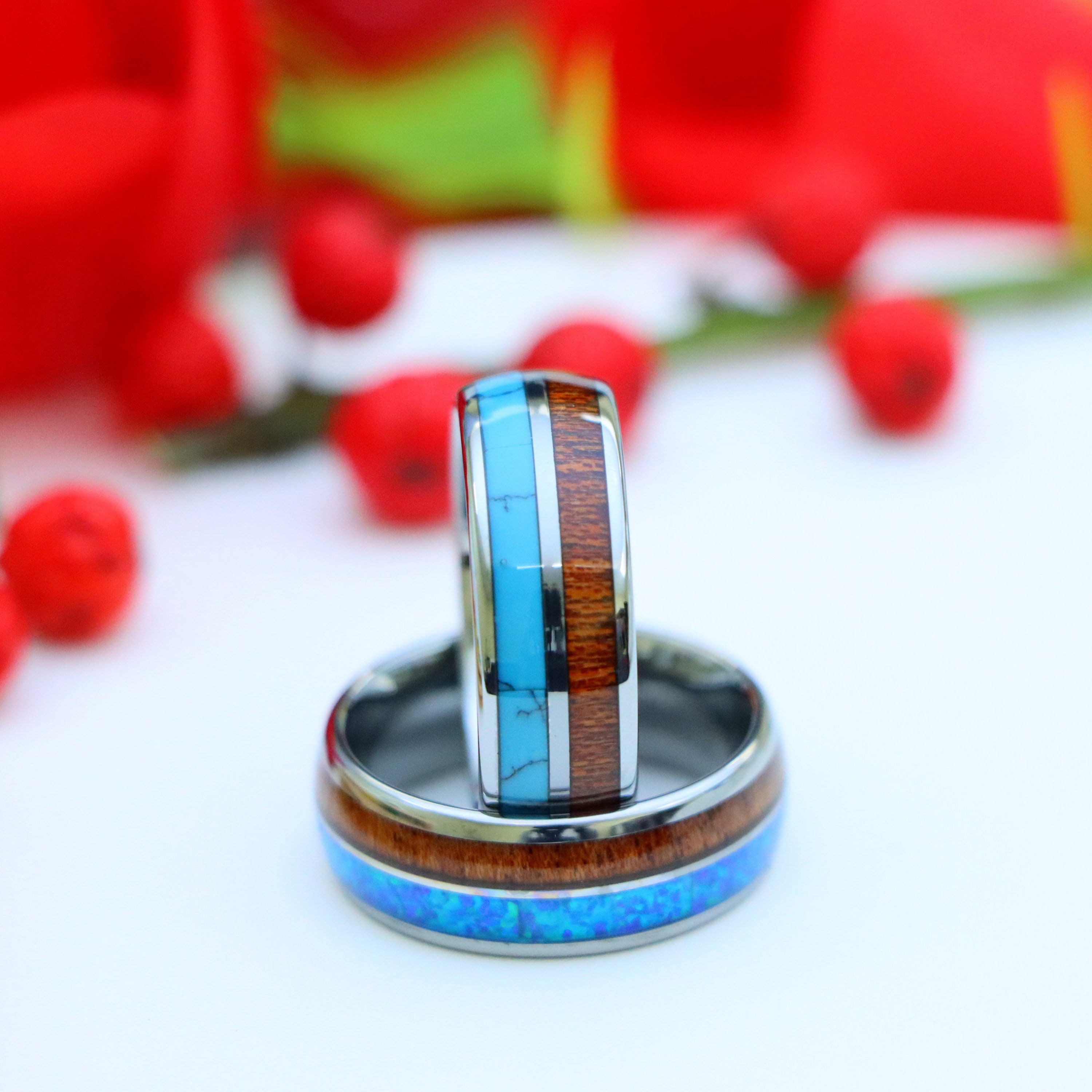 Matching Barrel Rings Whiskey Barrel Ring, Silver Tungsten Engagement Rings, Blue Fire Opal ...