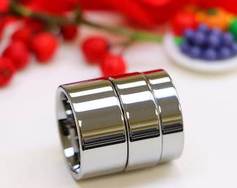 Pipe Cut Silver Tungsten Heavy Men's Bands, High Polished Tungsten Carbide Ring, Matching Promise Rings, Valentine Gifts, Christmas Gifts