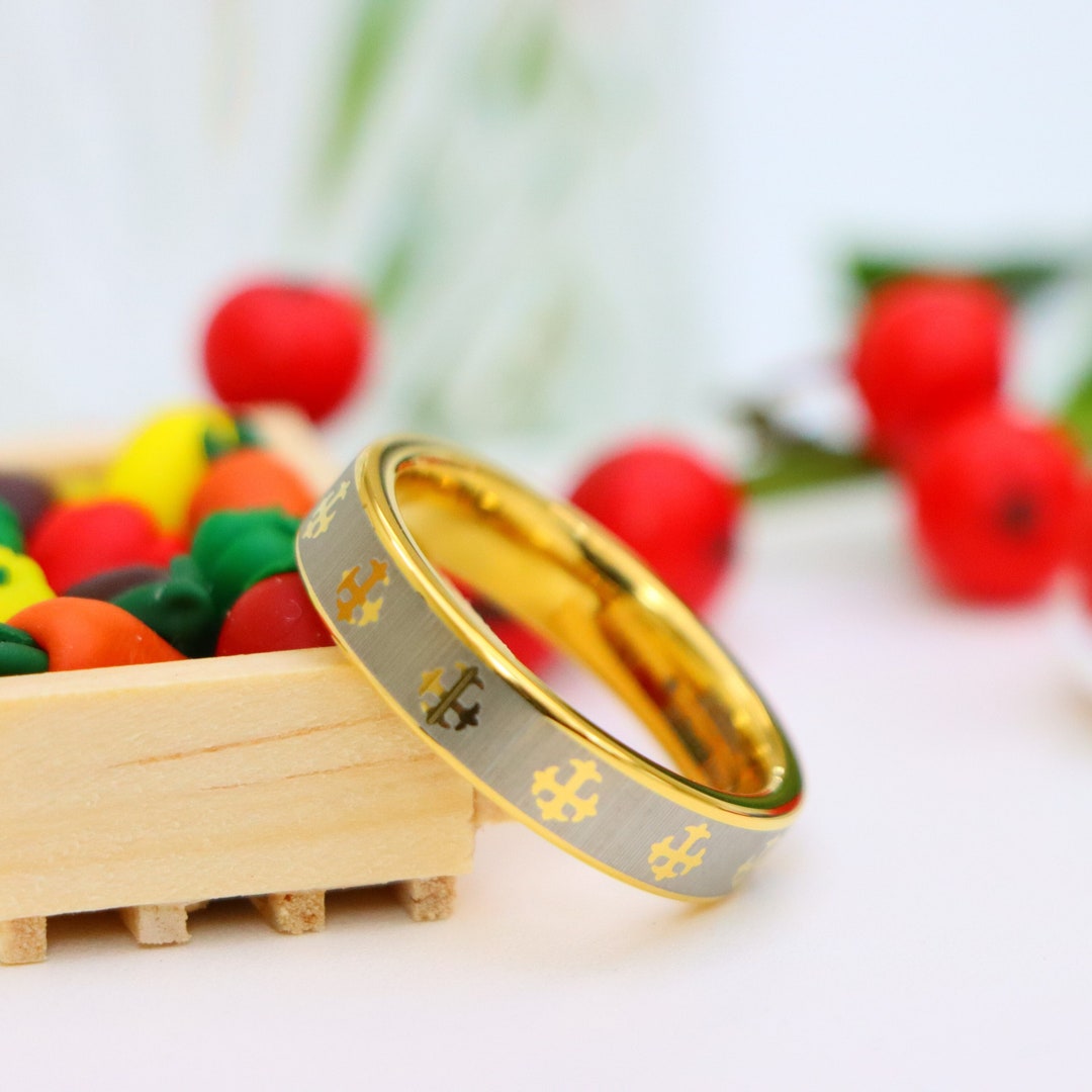 Black Gold Color Cross God Bless Men's Rings for Wedding Anniversary main image 0