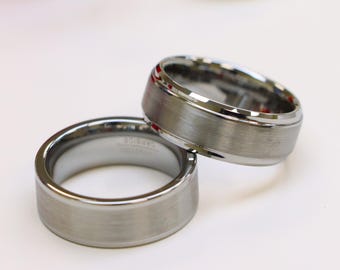 Men's Wedding Band, Silver Men's Wedding Ring, Brushed Center Comfort Fit Ring, Men's Anniversary Band, Gift for Husband, Tungsten Ring Band