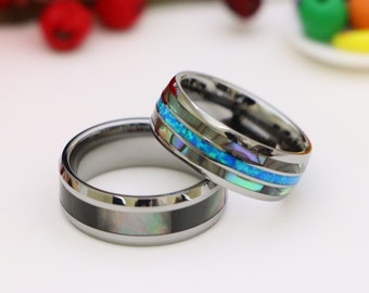 thumbnail image 2 of CLOSEOUT! Tommyway Jewelry Tungsten Carbide Mother Of Pearl Wedding Ring Band - Size 13 (New Without Packaging) 2 of 6