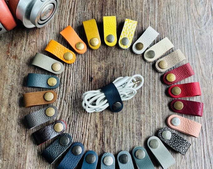 Colourful Leather Cord Tidy | 2 for 5 | 10 for 20 | Cable Organiser | Travel Accessory | Office Organizer | Leather Cord Holder