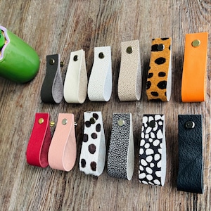 Colourful Leather Drawer Pulls | Upcycle Project | Minimalist Leather Furniture Handles | 2 for 8 or 10 | Drawer Handle | Animal Print