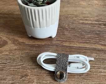Leather Cord Tidy | 4 for 10 | Pebble Grey Cable Organiser | Travel Gift | Office Organizer