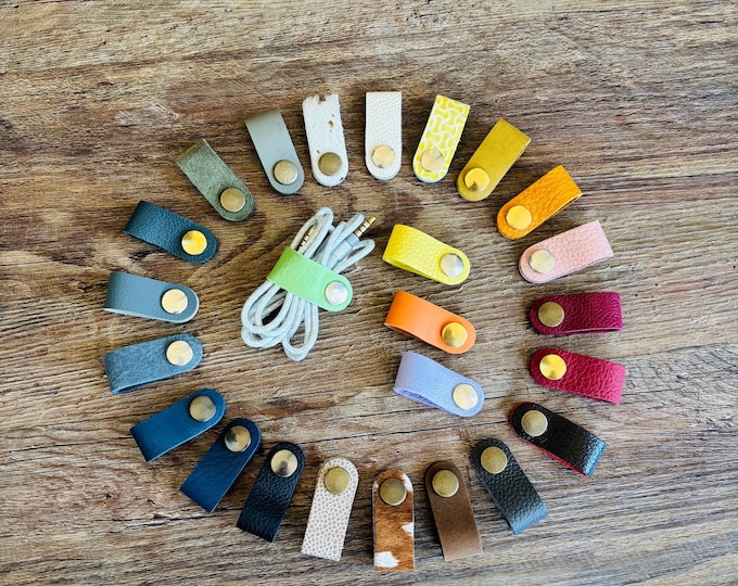 Colourful Leather Cord Tidy | 2 for 4 | 10 for 18 | Cable Organiser | Travel Accessory | Office Organizer | Leather Cord Holder