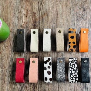 Colourful Leather Drawer Pulls | Upcycle Project | Minimalist Leather Furniture Handles | Vintage Drawer Pull | Drawer Handle | Animal Print