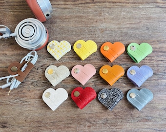 Colourful Hearts Leather Cord Tidy | Heart Cable Organiser | Cable Holder | Cord Wrap | Travel Accessory | Gift Filler | Cord Tie