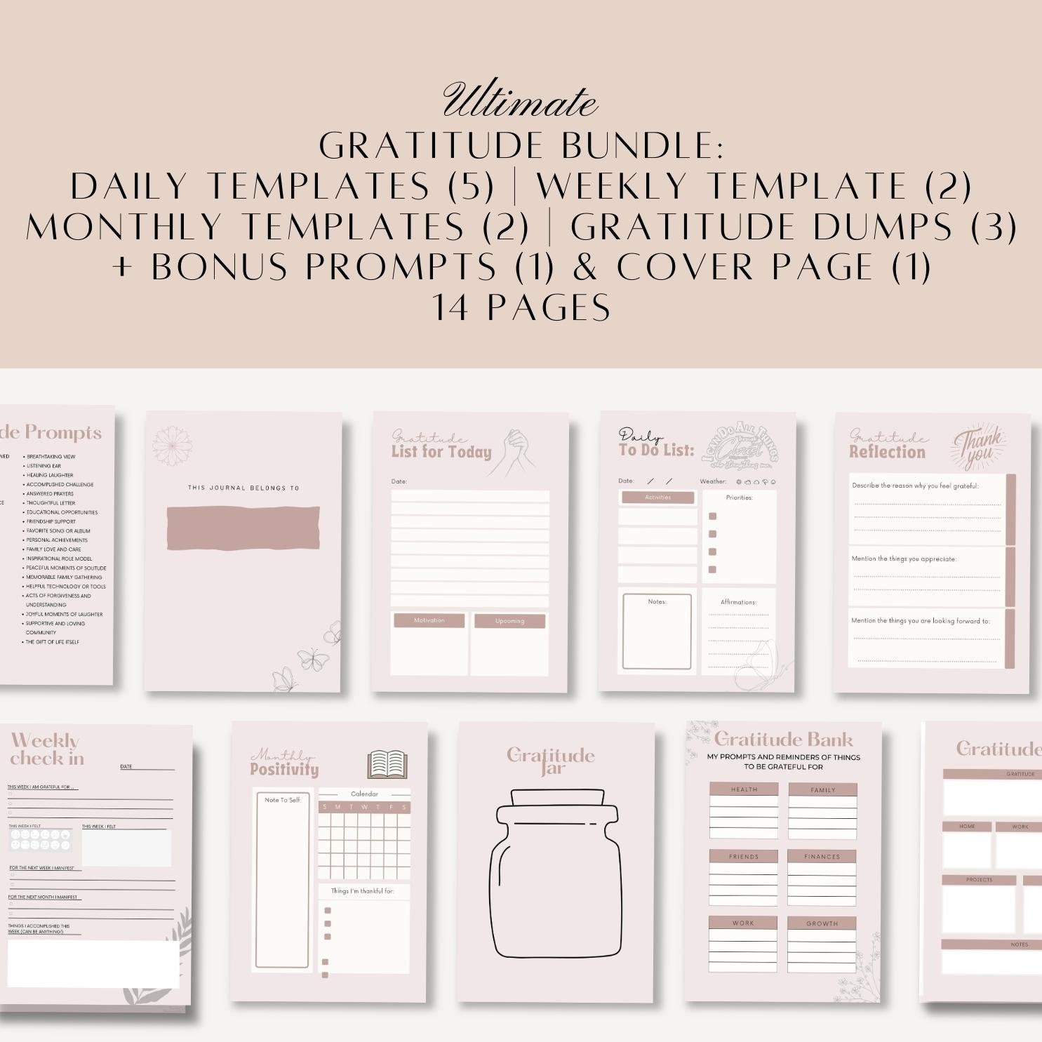 Digital Gratitude Journal Bundle Printable Mental Health Journal Mindfulness Journal Goodnotes Digital Download Wellness Journal
