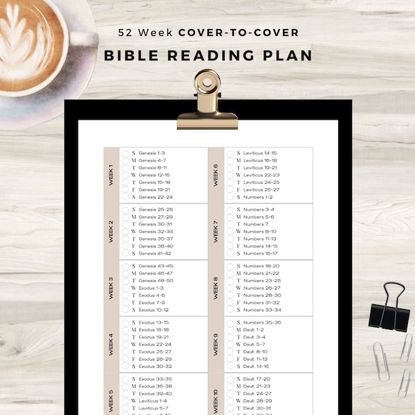 Cover to Cover Bible Reading Plan| Printable Bible in 1 Year Bible | 52 Week Bible Reading Schedule | Bible Reading Program | BONUS PAGE