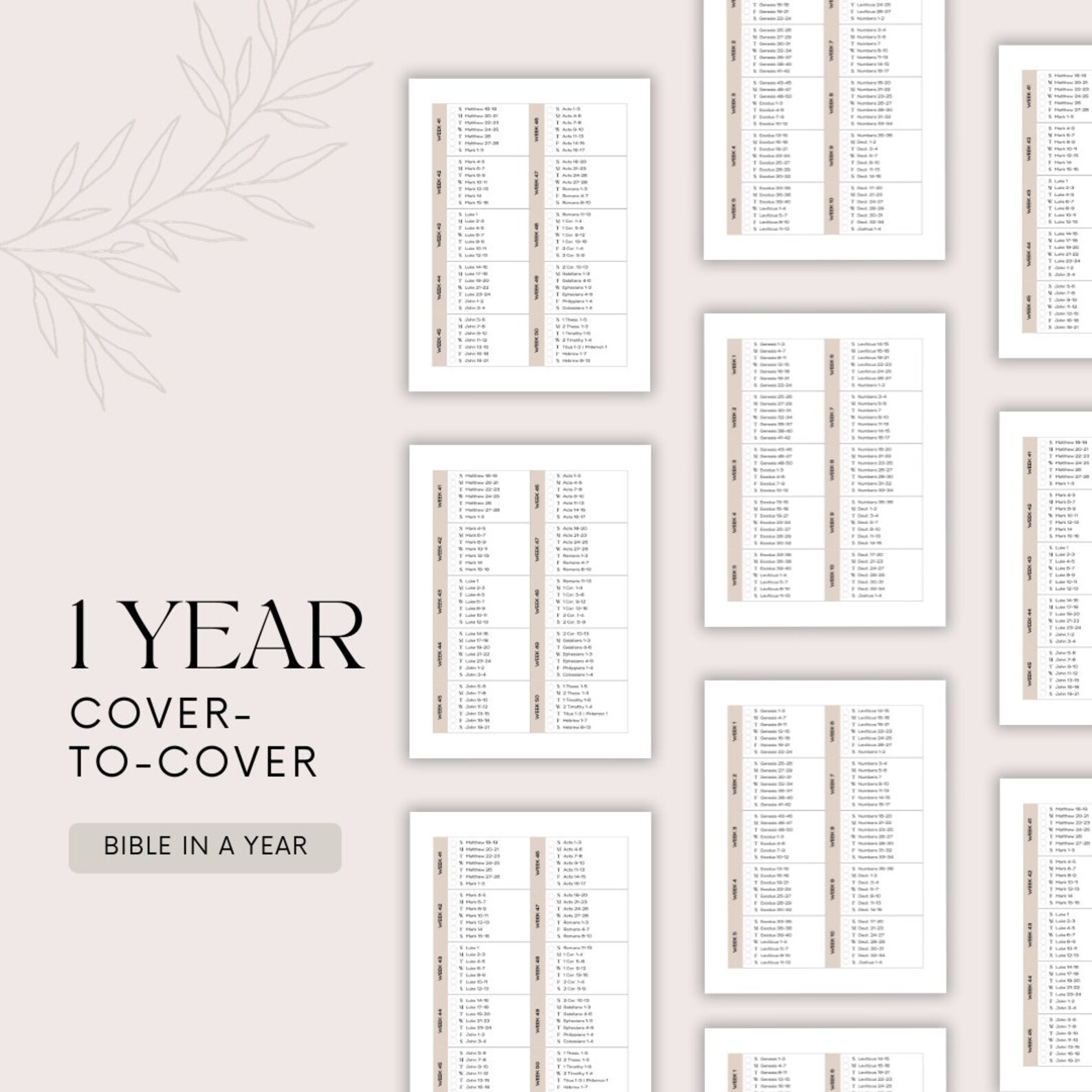 Cover to Cover Bible Reading Plan| Printable Bible in 1 Year Bible | 52 ...