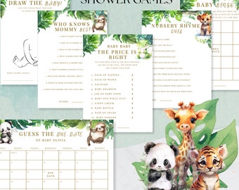 Jeux de baby shower dans la jungle | TÉLÉCHARGEMENT INSTANTANÉ | Ensemble de fête prénatale Safari | Jeux de baby shower de verdure | Douche de bébé modifiable | Animaux de safari