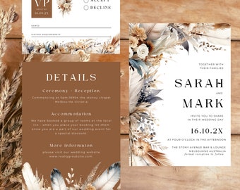 Minimalistische bruiloft, uitnodiging sjabloon, terracotta bruiloft, INSTANT DOWNLOAD, Boho Wedding, roest bruiloft uitnodigen, herfst bruiloft uitnodigen, Hazel