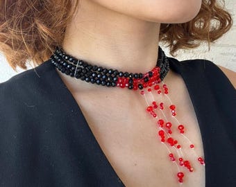 Collar de vampiro gótico, collar de sangre de vampiro, collar hecho a mano, gargantilla con goteo de sangre, collar de veneno, collar de veneno negro, collar de sangre, oscuro