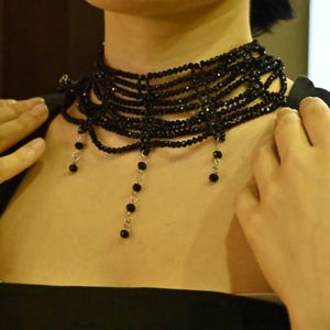 7 Layer Victorian Style Crystal Gothic Handmade Choker Necklace,Gothic Crystal Jewelry,Handmade Layered Necklace,Vintage Gothic Choker