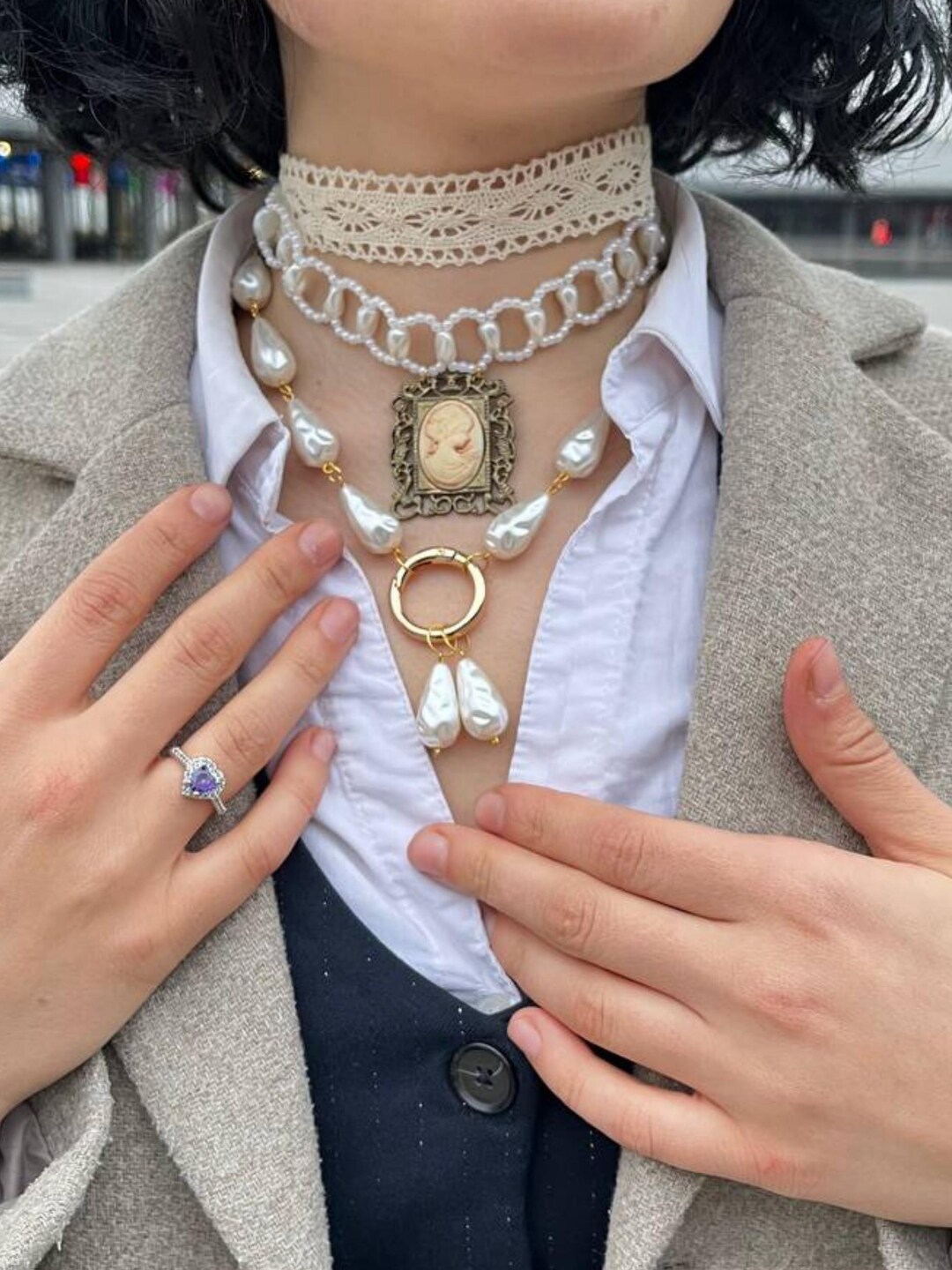 French Design 3 Layer Necklace for Women ,vintage Necklace,pearl ...