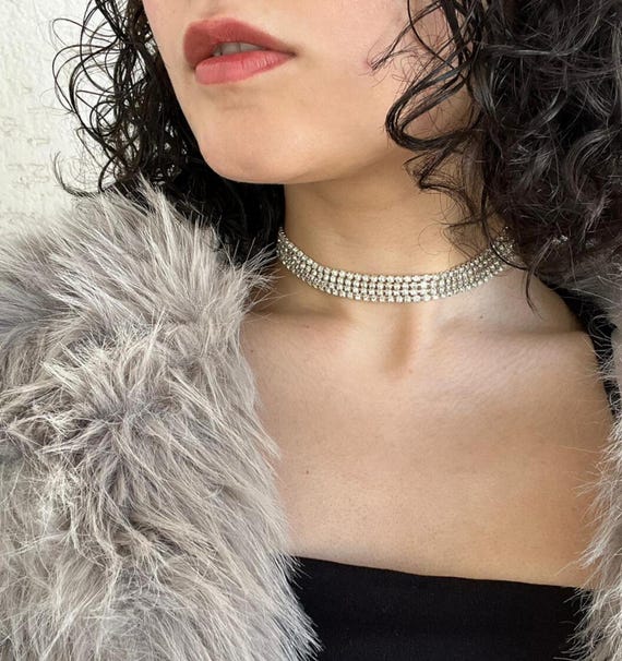 Rhinestone Choker Necklace, Stylish Silver Plated Stone Choker