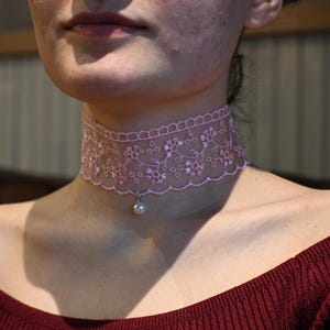 Handmade Pink Lace Choker Necklace – Victorian-Inspired Fairycore Jewelry, Gothic Wedding Necklace, Renaissance Fair Coquette Choker