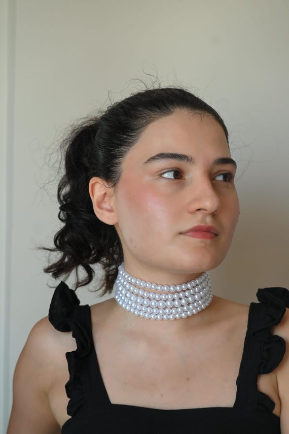 5 Layer Pearl Choker Necklace – Bridal Statement Necklace | Beaded