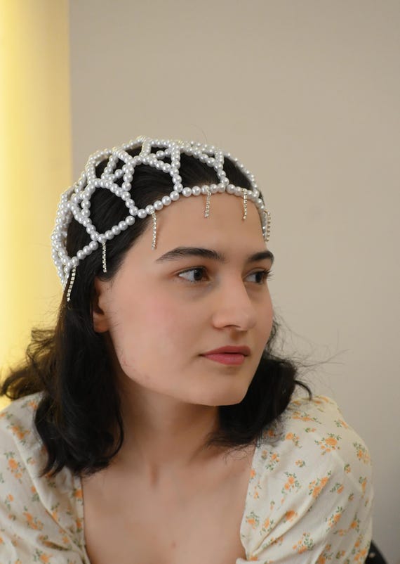 Boho Pearl Bridal Headpiece – Handmade Beaded Wedding  display picture 1