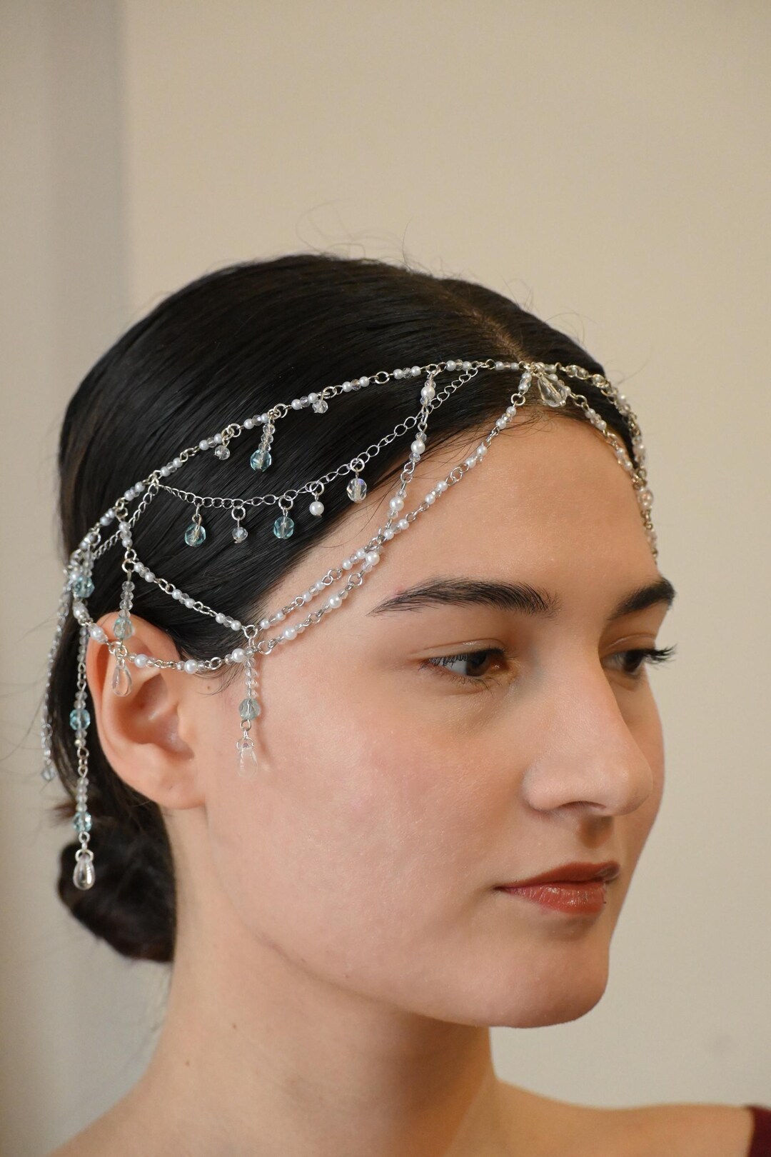 Blue White Crystal Princess Hair Chain – Fantasy Fairy Headpiece ...