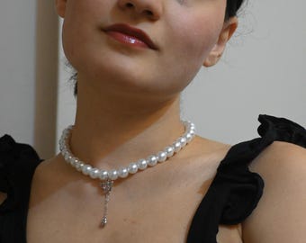 Choker a forma di cuore con ali d'angelo - Collana di perle Y2K, gioielli Cottagecore rosa pallido da principessa, delicato choker estivo